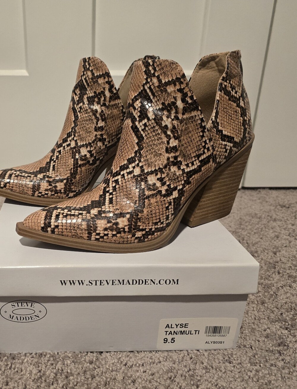 Steve Madden Tan Snake-Print Cutout Ankle Booties